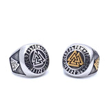 Viking Triquetra & Rune Ring – Nordic Stainless Steel Band in Gold & Silver