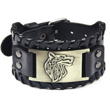 Viking Wolf Head Leather Bracelet – Antique Teal, Antique Silver & Antique Red