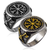 Viking Axe & Compass Ring – Nordic Warrior Stainless Steel Band in Gold & Silver