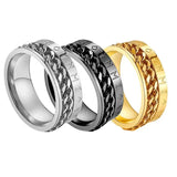 Viking Rune & Chain Stainless Steel Ring – Available in Gold, Silver & Black