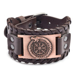 Viking Dragon & Compass Leather Bracelet – Antique Teal, Antique Silver & Antique Red