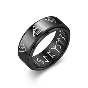 Viking Trinity Knot Spinner Ring – Stainless Steel with Runes (Gold, Silver, Black)
