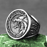Silver Viking Wolf Head Ring with Celtic Knot — Symbol of Loyalty and Power