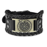 Viking Dragon & Compass Leather Bracelet – Antique Teal, Antique Silver & Antique Red