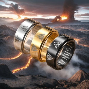 Viking Trinity Knot Spinner Ring – Stainless Steel with Runes (Gold, Silver, Black)