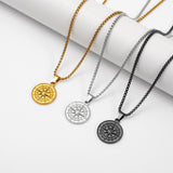 Viking Compass Necklace – Silver, Gold & Black | Norse Symbol of Guidance and Protection