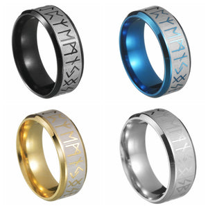 Viking Rune Stainless Steel Ring – Available in Gold, Silver, Black & Blue