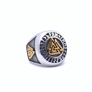 Viking Triquetra & Rune Ring – Nordic Stainless Steel Band in Gold & Silver
