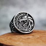 Silver Viking Wolf Head Ring with Celtic Knot — Symbol of Loyalty and Power