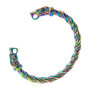 Wolf’s Oath – Stainless Steel Viking Wolf Head Cuff Bracelet (Gold, Silver, Black, Rainbow)