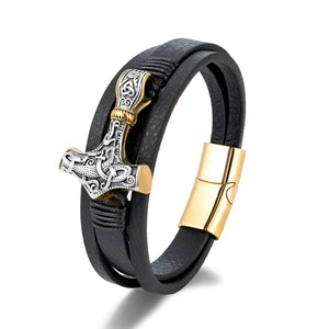 Viking Thor’s Hammer Bracelet – Gold, Silver & Dual-Tone | Norse Symbol of Strength and Protection