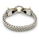 Twin Wolf Heads Ring Franco Link Stainless Steel Bracelet – Available in Gold, Silver & Black