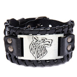 Viking Wolf Head Leather Bracelet – Antique Teal, Antique Silver & Antique Red
