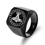 Viking Mjölnir & Rune Ring – Nordic Thunder Hammer Stainless Steel Band in Gold, Silver & Black