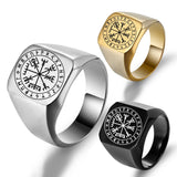 Viking Compass & Rune Ring – Nordic Stainless Steel Band in Gold, Silver & Black
