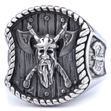 Odin & Crossed Axe Viking Ring – Nordic Warrior Stainless Steel Band in Gold & Silver