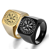 Viking Compass & Rune Ring – Nordic Stainless Steel Band in Gold, Silver & Black