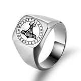 Viking Mjölnir & Rune Ring – Nordic Thunder Hammer Stainless Steel Band in Gold, Silver & Black