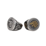 Viking Wolf Head & Rune Ring – Nordic Stainless Steel Band in Gold & Silver