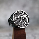 Silver Viking Wolf Head Ring with Celtic Knot — Symbol of Loyalty and Power