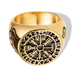 Viking Horn & Compass Rune Ring – Nordic Stainless Steel Band in 6 Colors