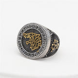 Viking Wolf Head & Rune Ring – Nordic Stainless Steel Band in Gold & Silver