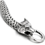 Twin Wolf Heads Ring Franco Link Stainless Steel Bracelet – Available in Gold, Silver & Black