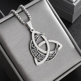 Silver Viking Valknut & Moon Necklace – Norse Symbol of Destiny and Eternal Cycles