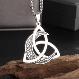 Silver Viking Valknut & Moon Necklace – Norse Symbol of Destiny and Eternal Cycles