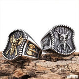 Odin & Crossed Axe Viking Ring – Nordic Warrior Stainless Steel Band in Gold & Silver