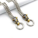 Twin Wolf Heads Ring Franco Link Stainless Steel Bracelet – Available in Gold, Silver & Black