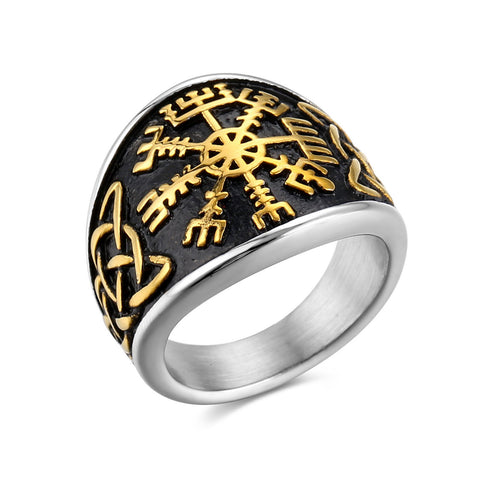 Viking Vegvisir Compass Ring – Nordic Rune Warrior Band | Titanium Steel Protection Amulet