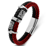 Handcrafted Two-Tone Leather & Stainless Steel Viking Beaded Men’s Bracelet — Multiple Color Options