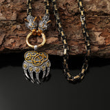 Voorth Viking Wolf Head & Bear Claw Pendant Necklace – Nordic Stainless Steel Jewelry